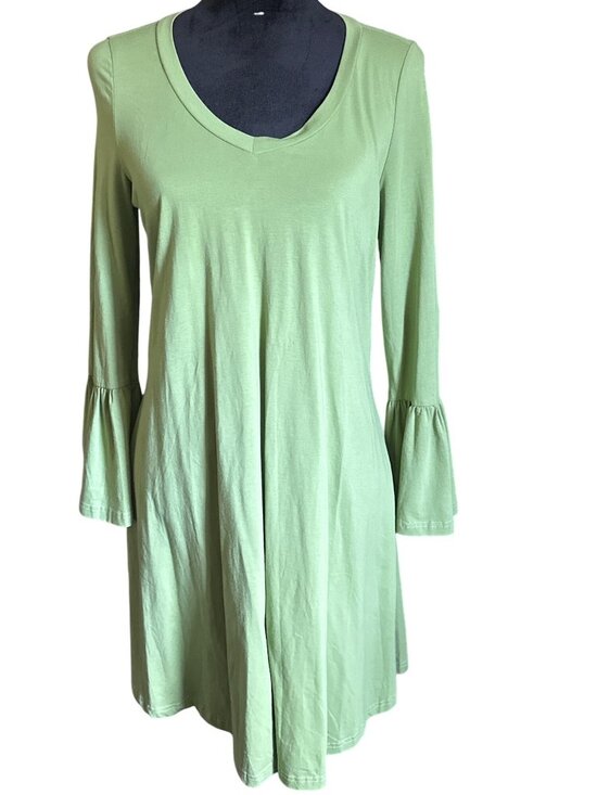 Kate Kasin Dresses & Skirts - Kate Kasin Green Bell-Sleeve Tunic Dress Long Sleeve Womens Medium